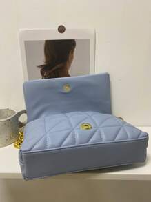 pequeno aba Bolsa quadrada padrão acolchoado minimalista - Baby Azul - Ver 7