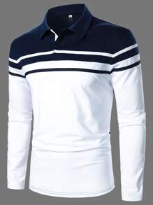 Manfinity Homme Men Colour Block Contrast Tape Polo Shirt - Blue and White - View 1