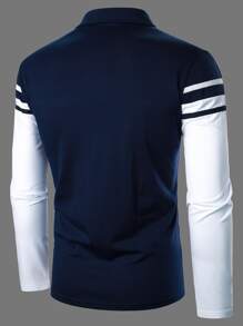 Manfinity Homme Men Colour Block Contrast Tape Polo Shirt - Blue and White - View 2
