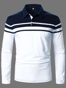 Manfinity Homme Men Colour Block Contrast Tape Polo Shirt - Blue and White - View 3