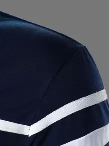 Manfinity Homme Men Colour Block Contrast Tape Polo Shirt - Blue and White - View 4