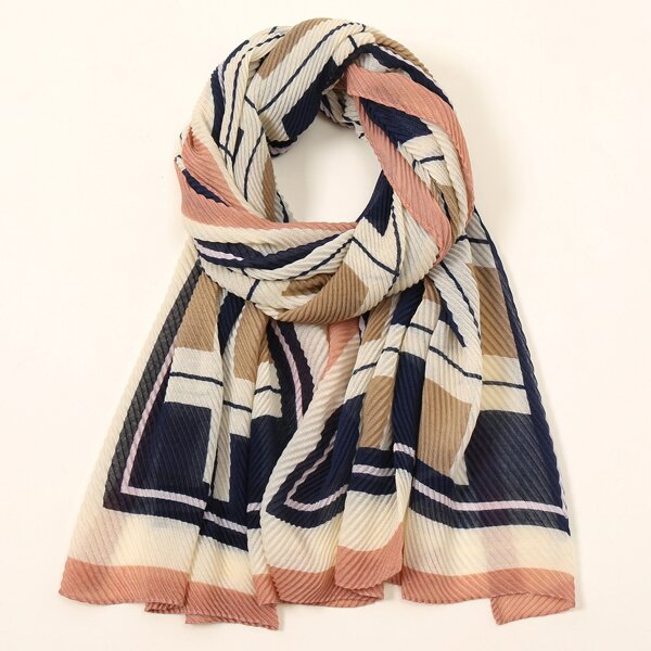 

Geo Pattern Pleated Scarf, Multicolor