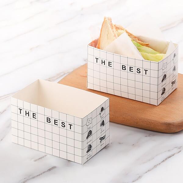 

10pcs Plaid Sandwich Packaging Box, Black and white