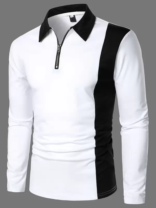 Men Color Block Half Zip Polo Shirt Shein Usa