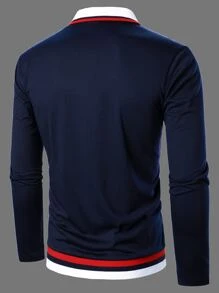 Manfinity Homme Men Striped Trim Polo Shirt - Navy Blue - View 2