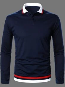 Manfinity Homme Men Striped Trim Polo Shirt - Navy Blue - View 3