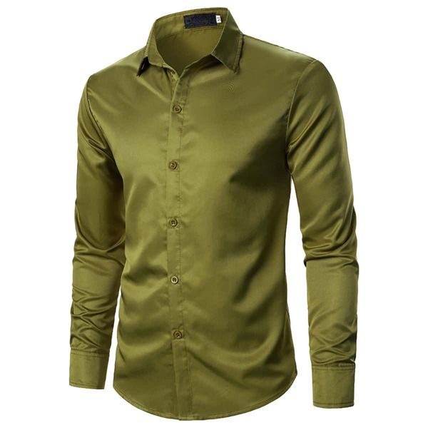 

Men Button Front Solid Shirt, Olive green