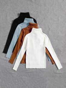 SHEIN LUNE 4pcs Solid Turtleneck Ribbed Knit Jumper