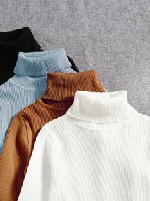 SHEIN LUNE 4pcs Solid Turtleneck Ribbed Knit Jumper