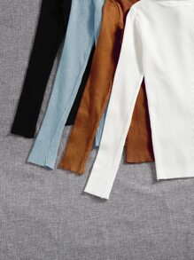 SHEIN LUNE 4pcs Solid Turtleneck Ribbed Knit Jumper