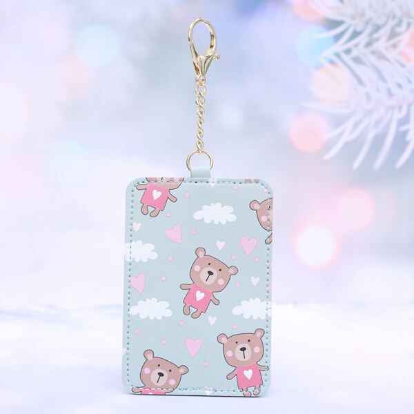 

Cartoon Bear Graphic Luggage Tag, Green