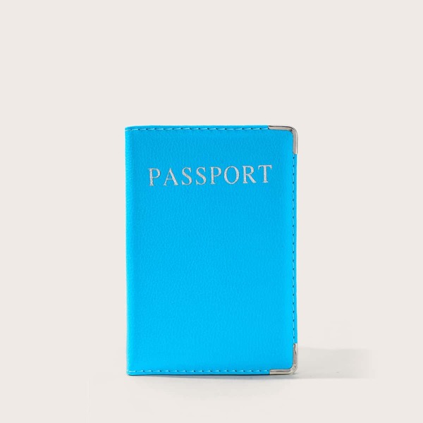 

Letter Graphic Lychee Embossed Passport Case, Blue