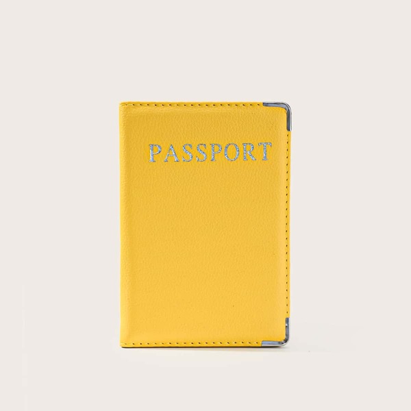 

Letter Graphic Lychee Embossed Passport Case, Yellow