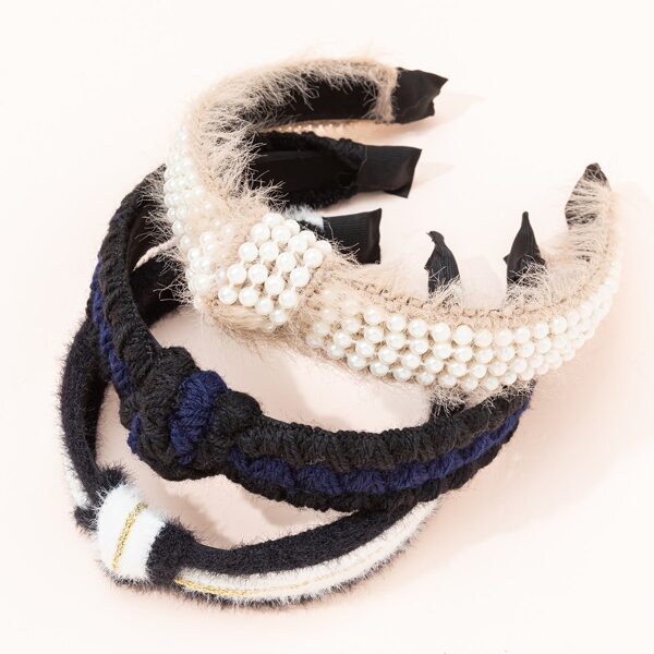 

3pcs Faux Pearl Decor Hair Hoop, Multicolor