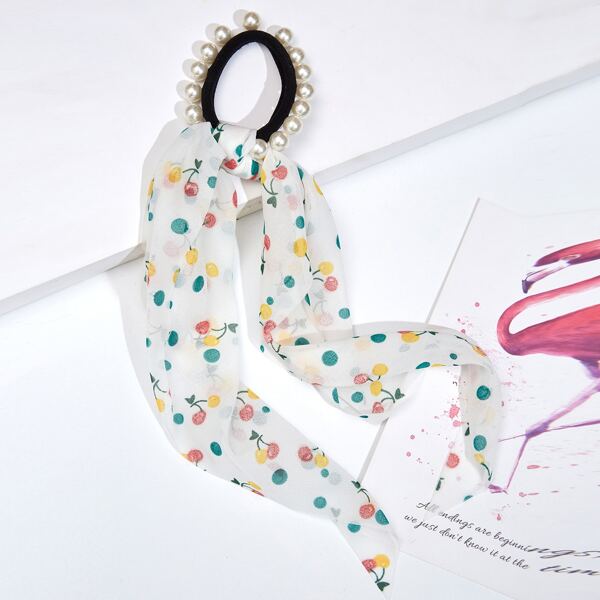

Faux Pearl Decor Scarf Hair Tie, Multicolor