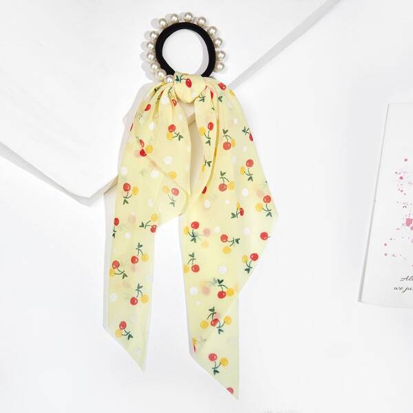 

Cherry Print Hair Tie, Yellow