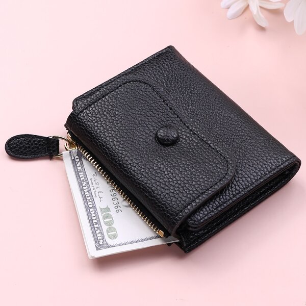 

Pebble Embossed Snap Button Fold Over Purse, Black