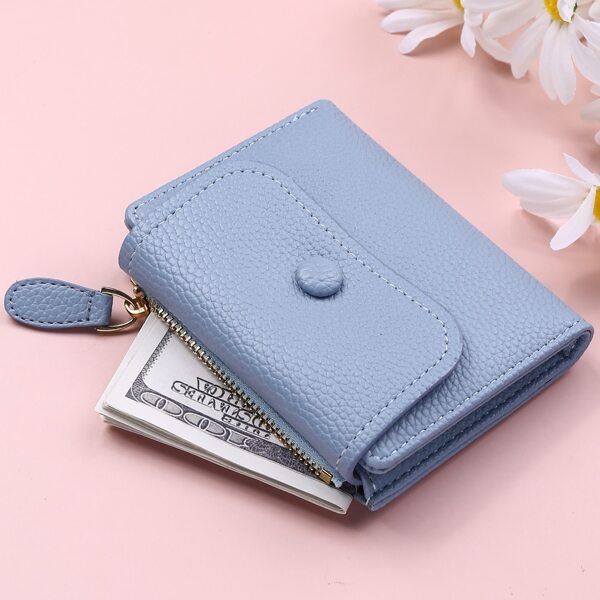 

Pebble Embossed Snap Button Fold Over Purse, Blue