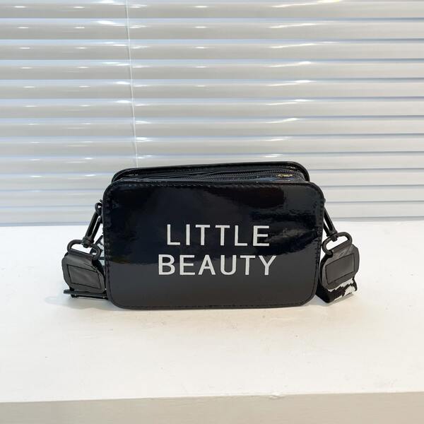 

Letter Graphic Letter Print Strap Square Bag, Black