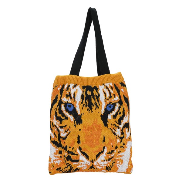

Tiger Graphic Knit Detail Shopper Bag, Multicolor