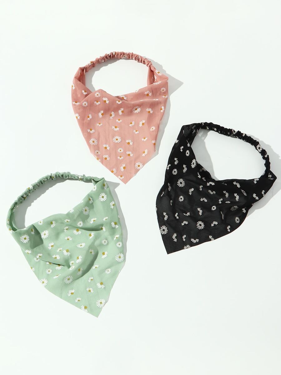 3 件套花朵印花发带波西米亚风头带头巾头带吸汗带，发带秋冬发饰女士度假装女士