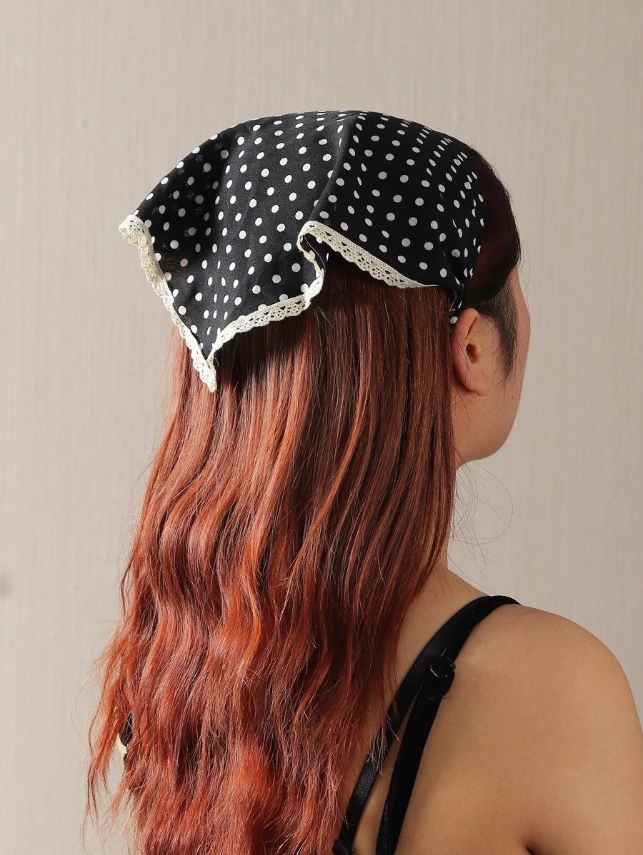Polka Dot Print Hair Band - Black and White - View 1