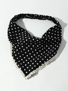 Polka Dot Print Hair Band - Black and White - View 2