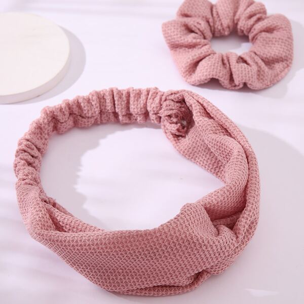 

1pc Solid Scrunchie & 1pc Hair Band, Pink