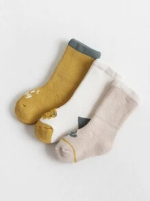 3pairs Baby Plant Print Socks - Multicolor - View 1