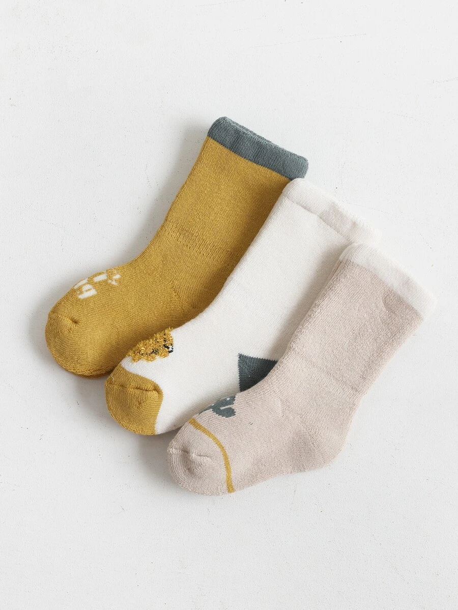 3pairs Baby Plant Print Socks - Multicolor - View 1