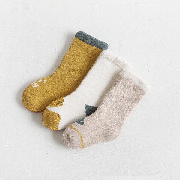 

3pairs Baby Plant Print Socks, Multicolor