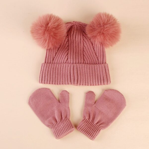 

Baby Pom Pom Decor Beanie & Gloves, Coral pink