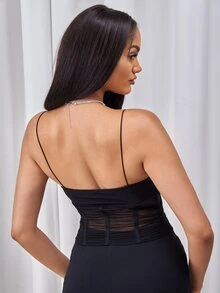 SHEIN Ruched Sheer Mesh Cami Top - Black - View 2