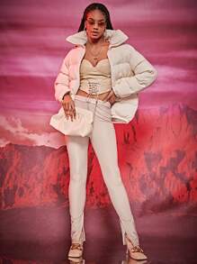 SHEIN Unity Áo hai dây Bất đối xứng Ren lên Dây kéo màu trơn Gợi cảm - Màu be - Xem 3