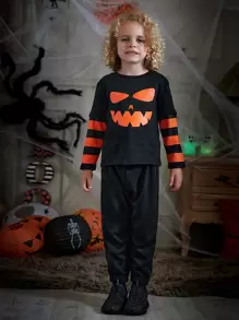 SHEIN Bộ thời trang bé trai Dây kéo Lễ Các Thánh Giải trí - màu đen - Xem 1