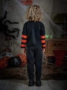 SHEIN Bộ thời trang bé trai Dây kéo Lễ Các Thánh Giải trí - màu đen - Xem 2