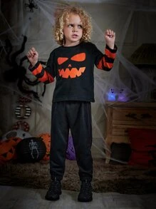 SHEIN Bộ thời trang bé trai Dây kéo Lễ Các Thánh Giải trí - màu đen - Xem 4