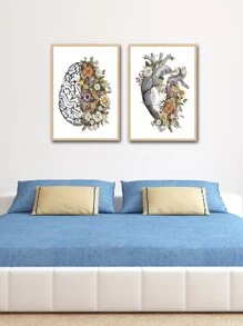 2入組大腦和心無框畫 - 黑色 - 查看 5