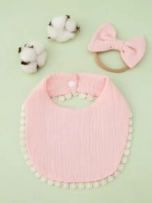 1 pieza Bebé con lazo Banda de pelo & 1 pieza Babero - Rosa - Ver 1