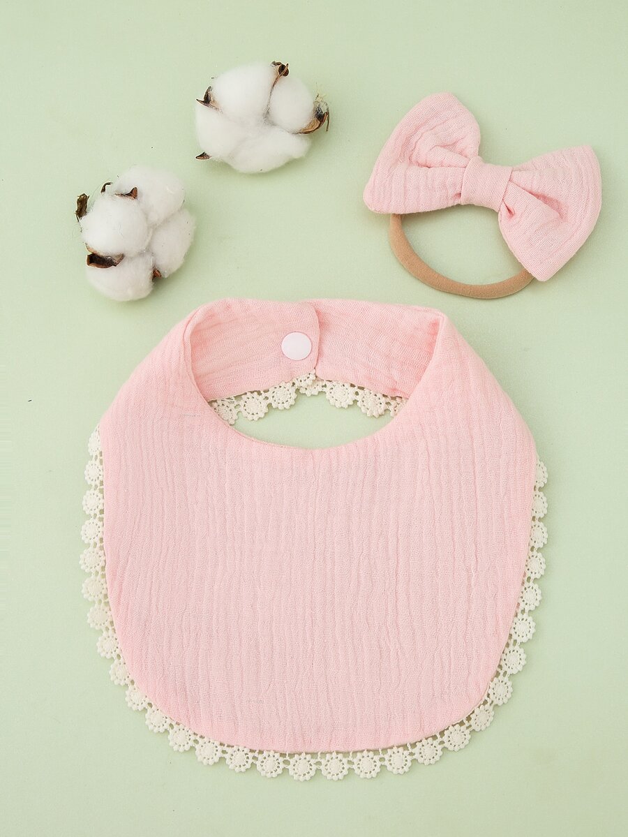 1 pieza Bebé con lazo Banda de pelo & 1 pieza Babero - Rosa - Ver 1