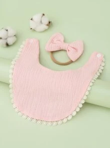 1 pieza Bebé con lazo Banda de pelo & 1 pieza Babero - Rosa - Ver 2