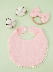 1 pieza Bebé con lazo Banda de pelo & 1 pieza Babero - Rosa - Ver 3