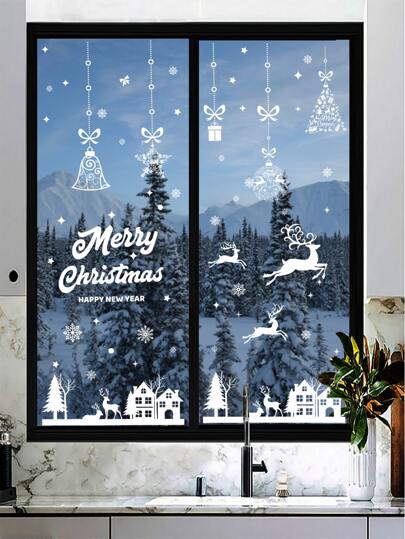 复古窗贴装饰套装，白色 PVC 雪花窗贴，可重复使用，塑料，悬挂节日装饰品，适用于家庭、办公室、商店 - 无需电力或电池，贴纸，墙贴花，乙烯基贴花，用于家居装饰，春季装饰品让您的家焕然一新，Rama 装饰贴纸