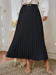 Modelyn D-Ring Pleated Skirt Maxi Women Outfit Fall Cloth For Women - Black - View 4