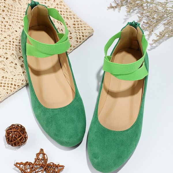 

Minimalist Suede Strappy Flats, Green
