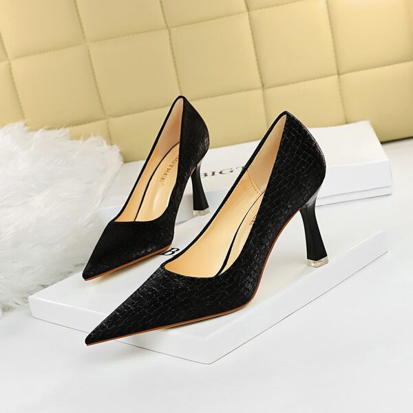

Textured Stiletto Heeled Court Pumps, Black