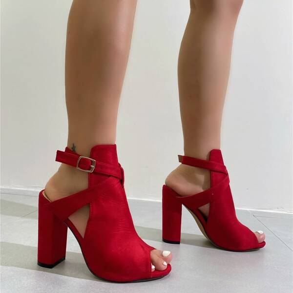 

Peep Toe Chunky Sandals Boots, Red