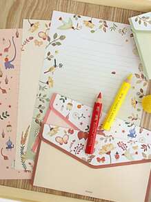 9入組植物樣式隨機信封和信紙套裝 - 彩色 - 查看 5