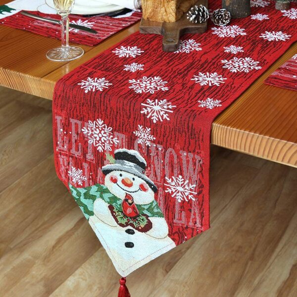 

Christmas Snowman Print Table Runner, Red