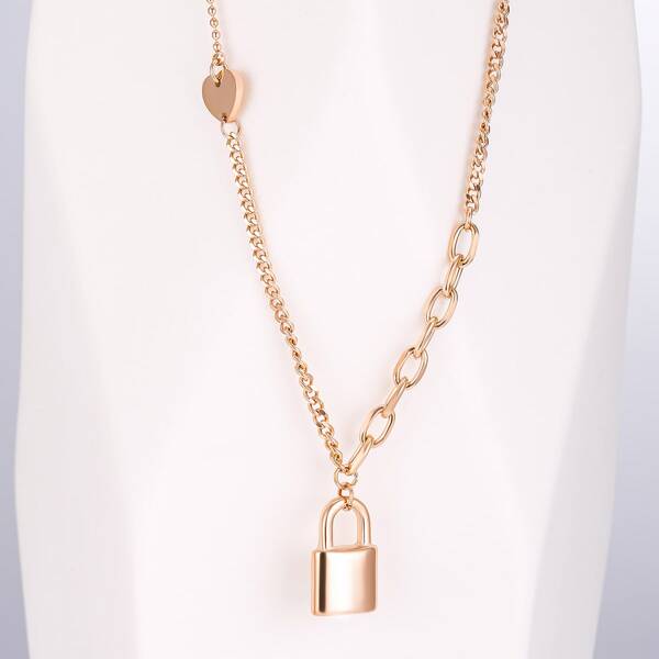 

18K Gold Plated Lock Charm Necklace, Rose gold